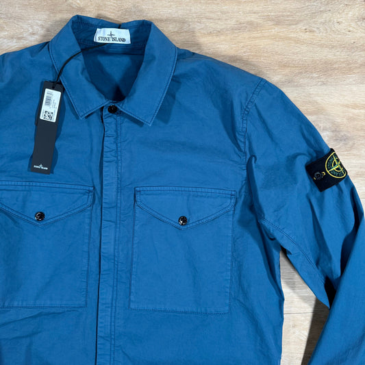 Stone Island Supima Twill Stretch-TC Overshirt in Avio Blue