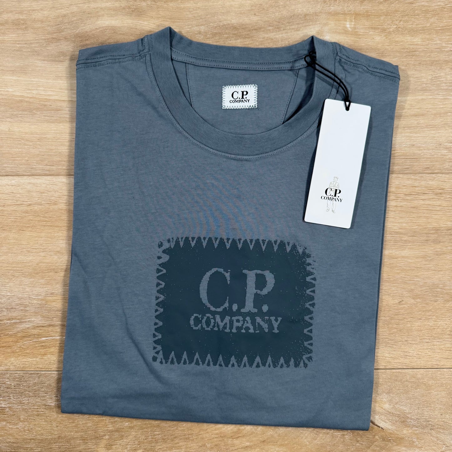 CP Company Stitch Block Logo T-Shirt in Stormy Weather - Blue