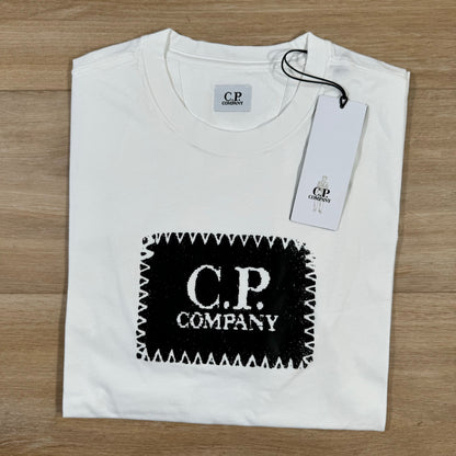 CP Company Stitch Block Logo T-Shirt in Gauze White