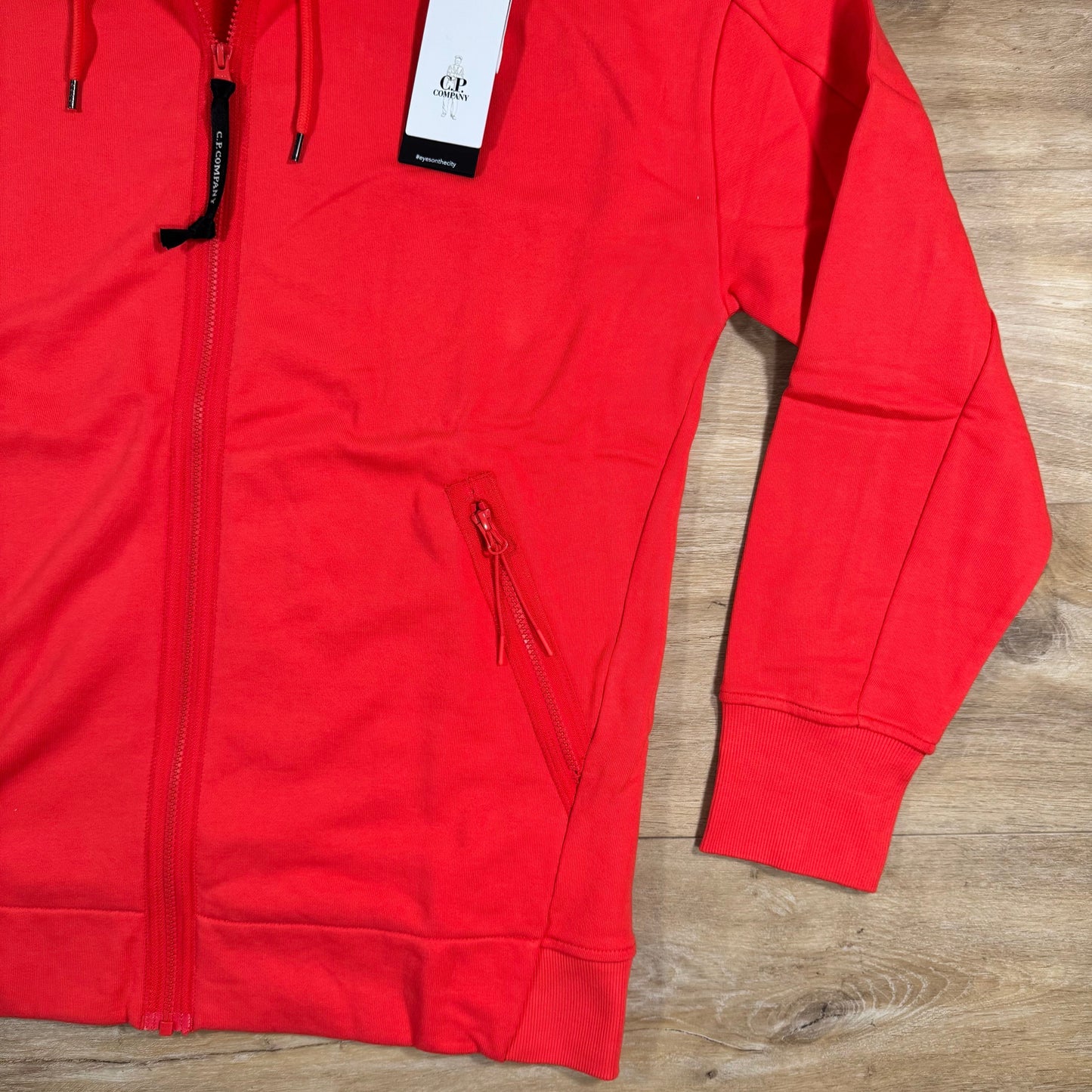 CP Company Diagonal Raised Fleece Goggle Hoodie in Poinciana Orange