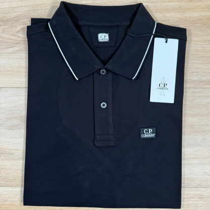 CP Company Stretch Piquet Striped Collar Polo Shirt in Black