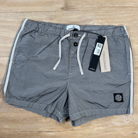 Stone Island Nylon Metal Button Swim Shorts in Pearl Grey