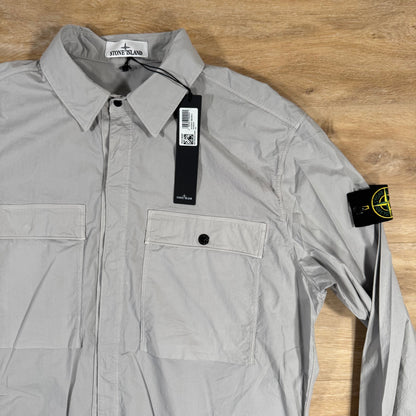 Stone Island Supima Twill Stretch-TC Overshirt in Pearl Grey