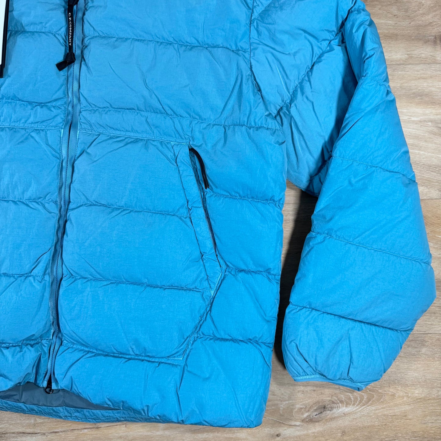 CP Company Chrome-R Goggle Down Jacket in Aegean Blue