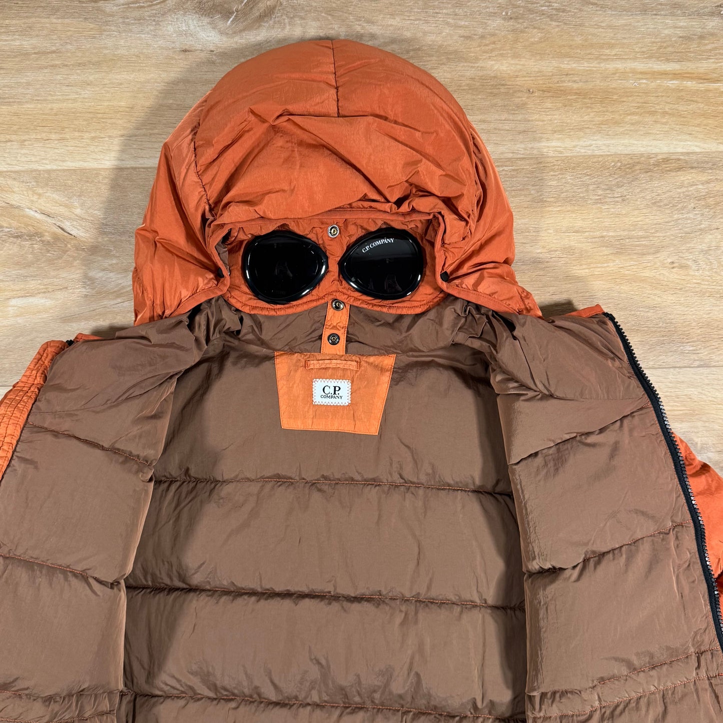CP Company Chrome-R Goggle Down Jacket in Bombay Brown