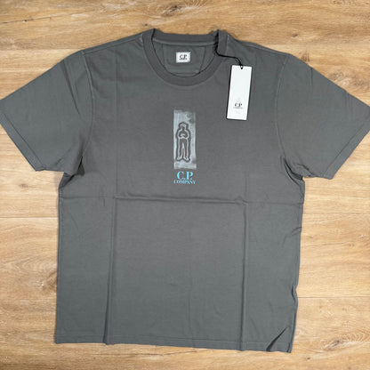 CP Company 24/1 Front and Back Logo T-Shirt in Smoked Pearl