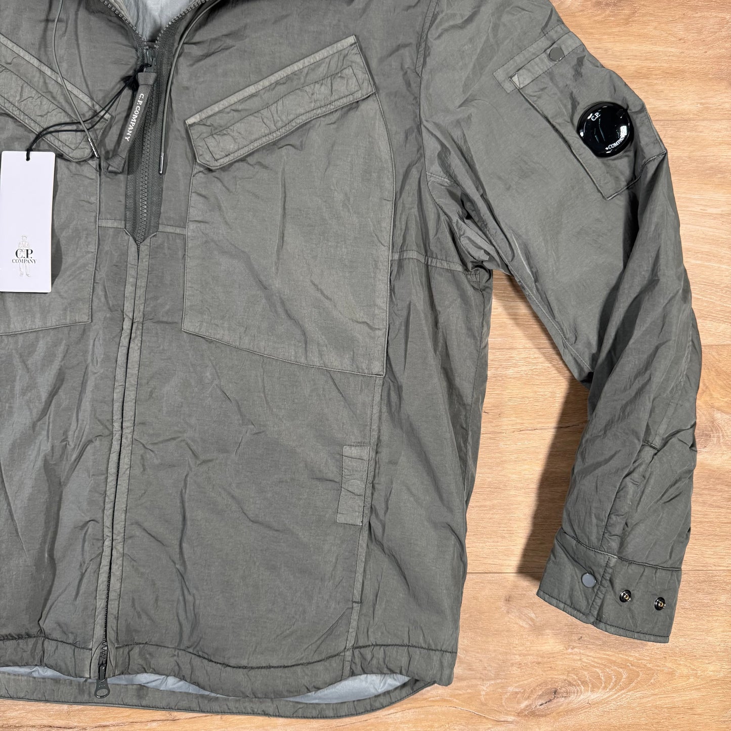 CP Company Chrome-R Hooded Zipped Lens Overshirt in Gunmetal