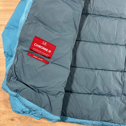 CP Company Chrome-R Goggle Down Jacket in Aegean Blue