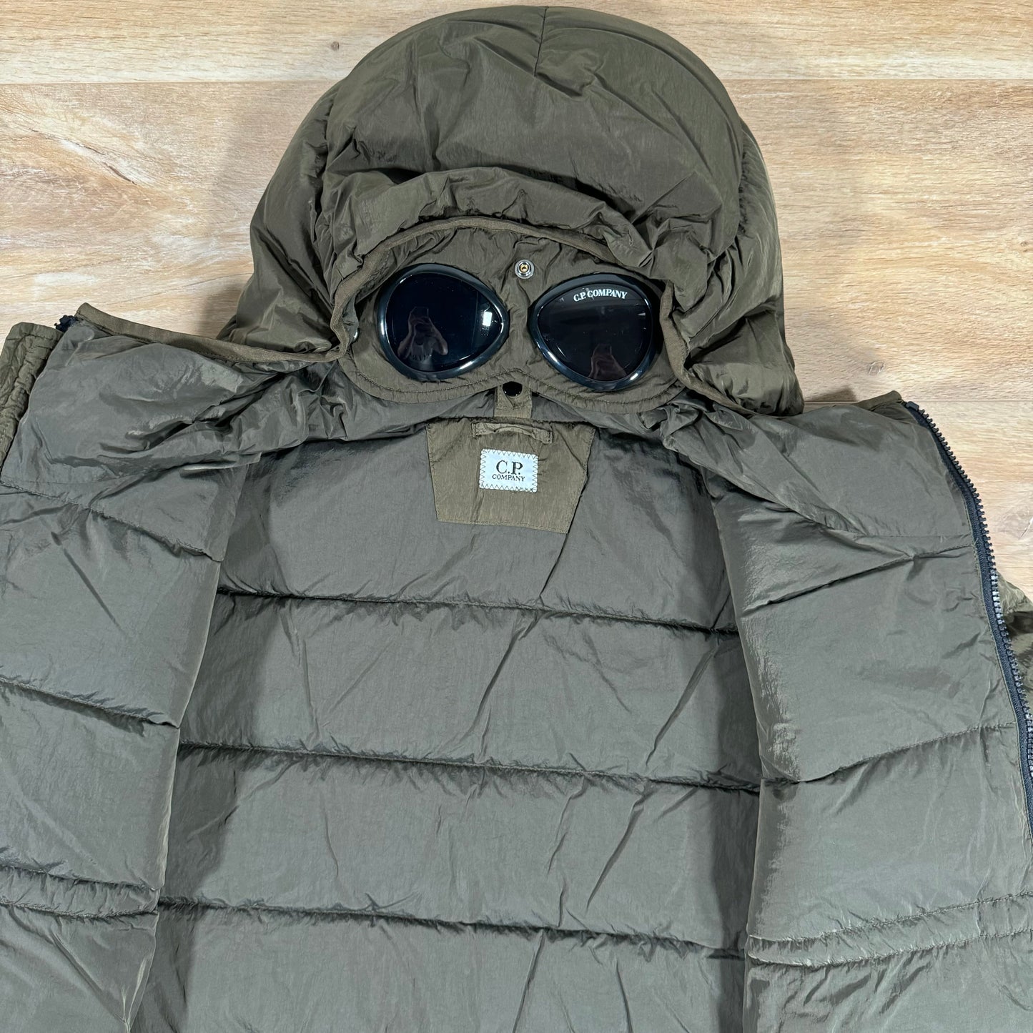 CP Company Chrome-R Goggle Down Jacket in Ivy Green