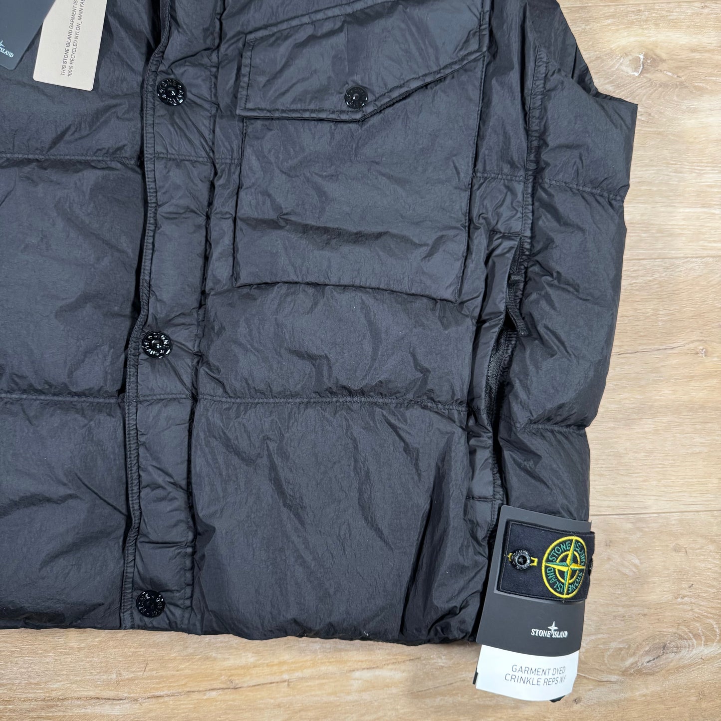 Stone Island Crinkle Reps NY Nylon Down Vest in Black