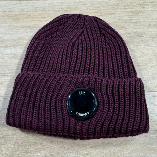 CP Company Extra Fine Merino Wool Lens Beanie in Potent Purple