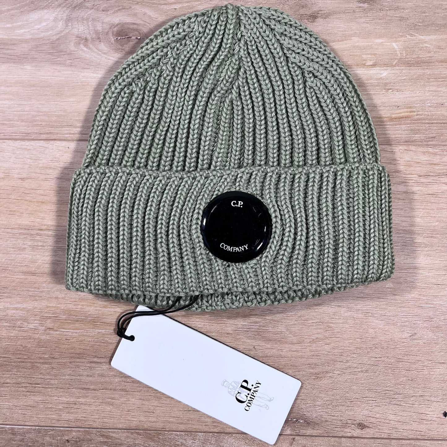 CP Company Extra Fine Merino Wool Lens Beanie in Tea - Green