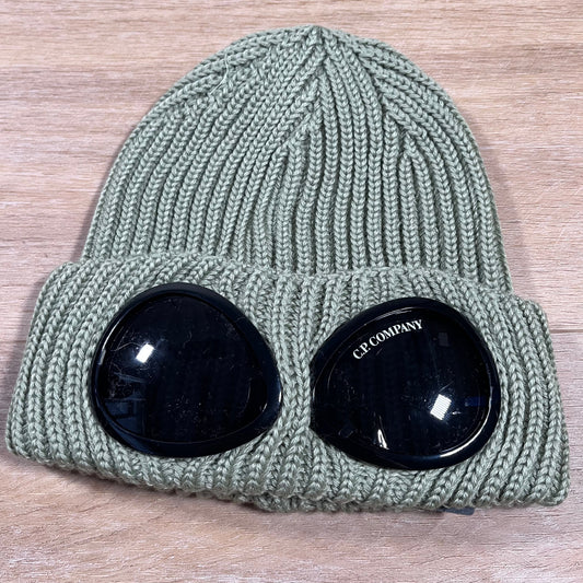 CP Company Extra Fine Merino Wool Goggle Beanie in Tea - Green